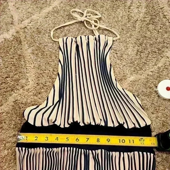 Zara Navy & Cream Pleated Halter Maxi Dress Large - Picture 6 of 11